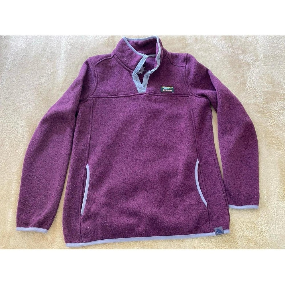 LL Bean Sweater Women Fleece Pullover Small- Medium Ski Snap Hike Burgundy s53a